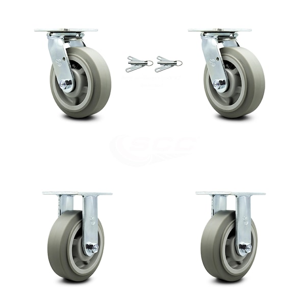 6 Inch Thermoplastic Rubber Caster Set with Ball Bearings 2 Swivel Lock 2 Rigid